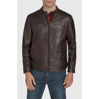 Andrew Marc Leather Racer Jacket in Dark Brown at Nordstrom, Size Xx-Large