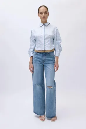 SIMKHAI Boone Combo Shirt In Hydrangea Blue Stripe Multi