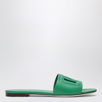 Dolce & Gabbana Green calfskin leather slides with DG logo