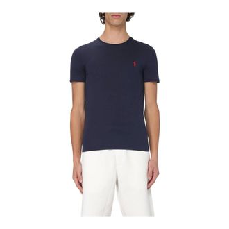 Polo Ralph Lauren T-Shirts, male, Blue, Size: 2XL Custom Fit Short Sleeve Crew Neck Tee