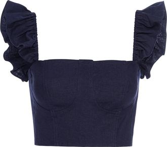 Misa Miya Top In Navy Linen