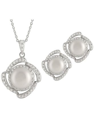 Splendid Pearls Silver 10Mm Pearl Cz Set