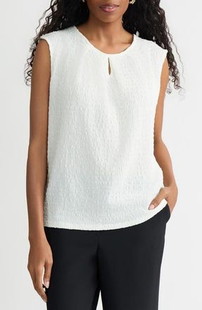 Kasper Crinkled Keyhole Cap Sleeve Knit Top in Vanilla Ice at Nordstrom, Size X-Small