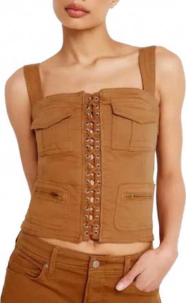 Good American Sleeveless Twill Corset Tank Top In Brown