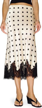 Reformation Carolina Lace Trim Silk Midi Skirt in Sundae Dot at Nordstrom, Size X-Small