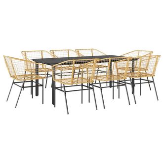 Berkfield Home 9 Piece Garden Dining Set Brown Poly Rattan Glass