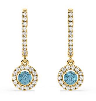 The Diamond Store Ella Blue Lab Diamond 1.48ct Halo Drop Earrings in 18K Yellow Gold - Elara Collection