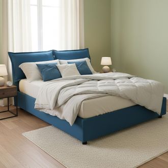 Dmora Talamo Italia - Cama Matrimonial Silvia, Cama Contenedor Con Revestimiento De Tela, 100% Made In Italy, Apertura Frontal, Con Colch&oacute;n 140x190 Cm Inclu