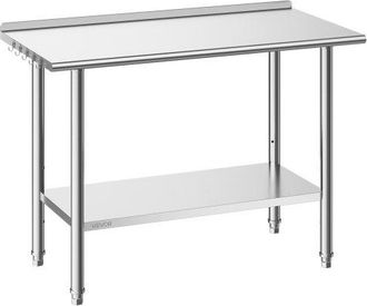 OEM Mesa De Trabajo De Acero Inoxidable 2 Niveles, Mesa De Preparaci&oacute;n De Alimentos 124,9x61x89,4 Cm, Estante Inferior Ajustable, Protector Contra Salpica