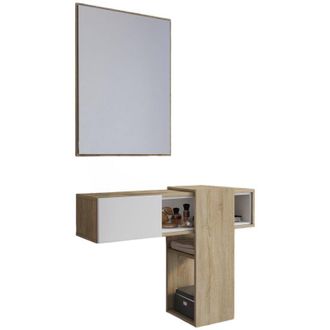 Dmora Mobile da ingresso Zugliano, Entratina appendiabiti, Composizione per atrio, Consolle portaoggetti multifunzione, 100x31h75 cm, Rovere e Bianco