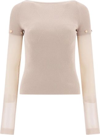 Sportmax Beige T-shirt Casual Stijl - Dames - Ronde hals truien - Beige - S - Katoen - Truien & Vesten