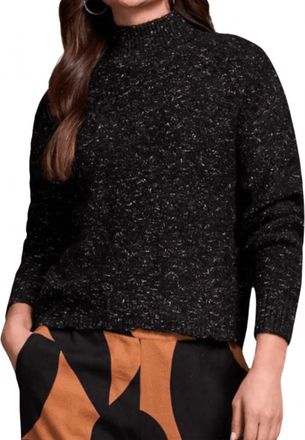 Tribal Mock Neck Drop Shoulder Sweater In Black