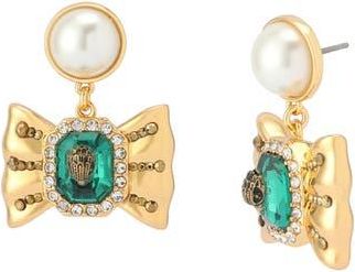 Kurt Geiger Faux Pearl Bow Drop Earrings in Gold/Green at Nordstrom Rack