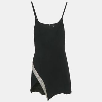 DAVID KOMA Black Crystal Embellished Crepe Mini Dress