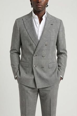 Brunello Cucinelli Gray Plaid Double-Breasted Suit, Brand Size 48 (US Size 38)