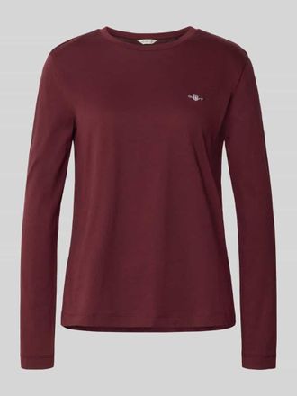 GANT Longsleeve mit Rundhalsausschnitt und Logo-Stitching in Bordeaux, Gr&ouml;&szlig;e M