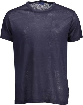 GANT Blauw Linnen T-shirt met Borduursel - Heren - T-shirts - Blauw - 2XL - Linnen - Tops