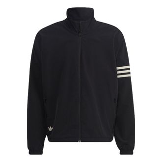 adidas Logo Printing Pattern Stripe Stand Jacket Asia Sizing Black HM1868