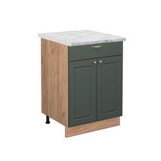 Vicco Mueble Bajo De Cocina Fame-line, Verde Dorado Casa De Campo, 60 Cm Con Caj&oacute;n, Et M&aacute;rmol Vicco