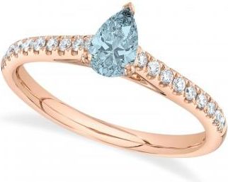 Allurez Pear Aquamarine Solitaire & Diamond Engagement Ring 14K Rose Gold (0.54ct)