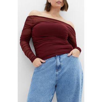 City Chic Anastasia Long Sleeve Mesh Top in Chocolate Cherry at Nordstrom, Size Xxl