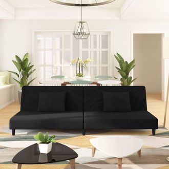 vidaXL Sof&aacute; Cama De 2 Plazas Con Dos Almohadas Terciopelo Negro Vidaxl