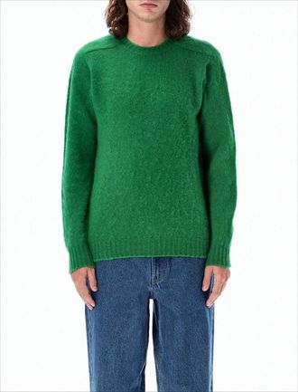 Howlin Solid Green Wool Sweater With Classic Crew Neckline