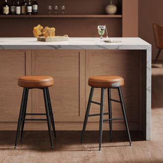 Vasagle Set of 2 Mid Century Bar Stools with Stitched Upholstery in Brown