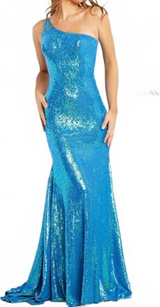 Jovani One Shoulder Sequin Sheath Prom Dress In Iridescent Royal