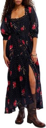 Free People Morning Meadows Floral Lace Trim Maxi Dress in Red Pop Combo at Nordstrom Rack, Size X-Small