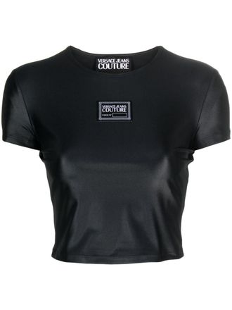 Versace Jeans Couture T-shirt crop con applicazione - Nero
