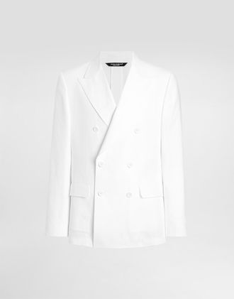 Dolce & Gabbana Double-breasted Linen Fabric Jacket - Man Suits And Blazers White 46