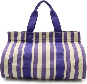 Herm&egrave;s Ivory Purple Canvas Handbag Pouch Tote Bag (Pre-Owned)