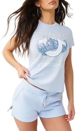 True Religion Crystal Embellished Logo T-Shirt in Cashmere Blue at Nordstrom, Size Xx-Large