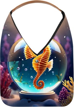 Generic Seahorse Crystal Ball Reusable Lightweight Grocery Bags - Foldable Into Compact Pouch, Washable & Sturdy, Multipurpose for Shopping and Travel