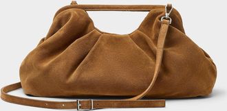 Simons Womens Pleated suede XL evening bag Exclusive collection from Italy