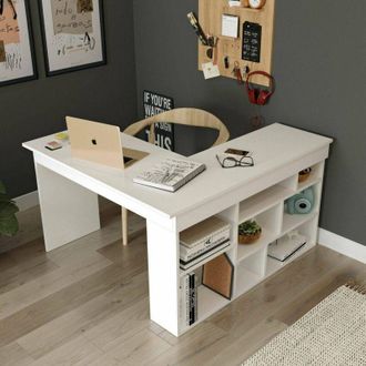Dmora Escritorio Dfavasul, Escritorio Multiusos, Mesa De Oficina Para Pc, El Plan De Trabajo, 129x120h72 Cm, Blanco - Dmora