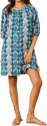 Sunshine Tienda Palm Royale Catalina Mini Dress In Tropical Print With Pink And Teal Accents