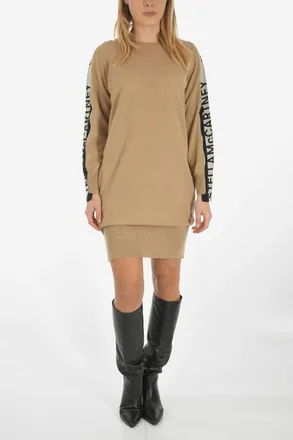 Stella McCartney Virgin Wool Long-Sleeve Mini Dress With Logo Details Stella McCartney