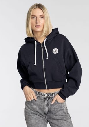 Converse Sweatjacke CONVERSE WOMENS CONVERSE RETRO FULL-ZIP HOODIE, Damen, Gr. XXL, schwarz, Sweatware, Obermaterial: 80% Baumwolle, 20% Polyester, unifarben, 