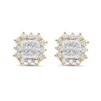 Diana M. Jewels 14kt yellow gold 10cts lab grown Radiant Cut Diamond Halo Earrings