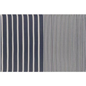 Beliani Alfombra De Exterior De Material Sint&eacute;tico Azul 120 X 180 Cm Patr&oacute;n Geom&eacute;trico A Rayas Ecol&oacute;gico Moderno Minimalista Haldia