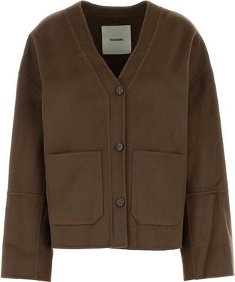 Nanushka Womens Chocolate Wool Blend Oversize Dodie Cardigan - Dark Brown - Size Medium