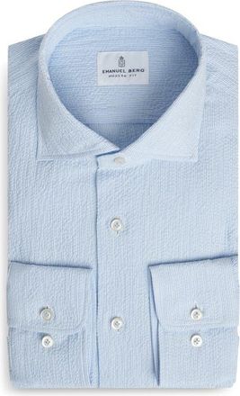 Emanuel Berg Modern Fit Stripe Seersucker Dress Shirt in Light Pastel Blue at Nordstrom, Size 42