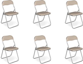 Dmora Set di 6 sedie pieghevoli Antenore, Poltrona salvaspazio, Sedia per ospiti, Seduta per riunioni in simil ecopelle, 43x47h80 cm, Beige - Dmora