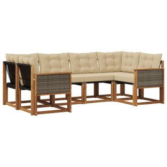 vidaXL Conjunto De Sof&aacute;s De Exterior Con Coj&iacute;n 6 Pcs Natural Y Beige Vidaxl