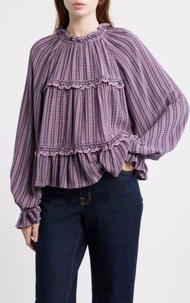Treasure & Bond Long Sleeve Plaid Woven Shirt in Navy- Purple Molly Plaid at Nordstrom Rack, Size X-Large