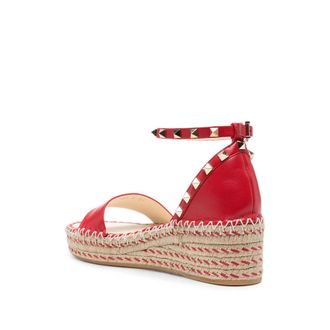 Valentino Garavani Braided Raffia Wedge Sandal - Red