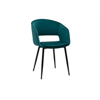 Miliboo Silla De Dise&ntilde;o De Terciopelo Azul Petr&oacute;leo Y Patas De Metal Negro Prisma