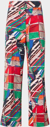 Akris Chieko Denim Sea Clipper Print Cropped Pants